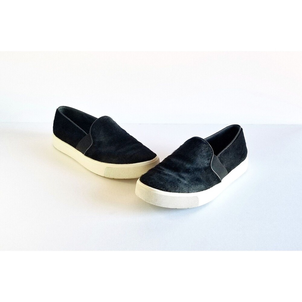 VINCE Women's Black Calf Hair Slip On Sneakers Sz 6 36 Flat Slip On Pony